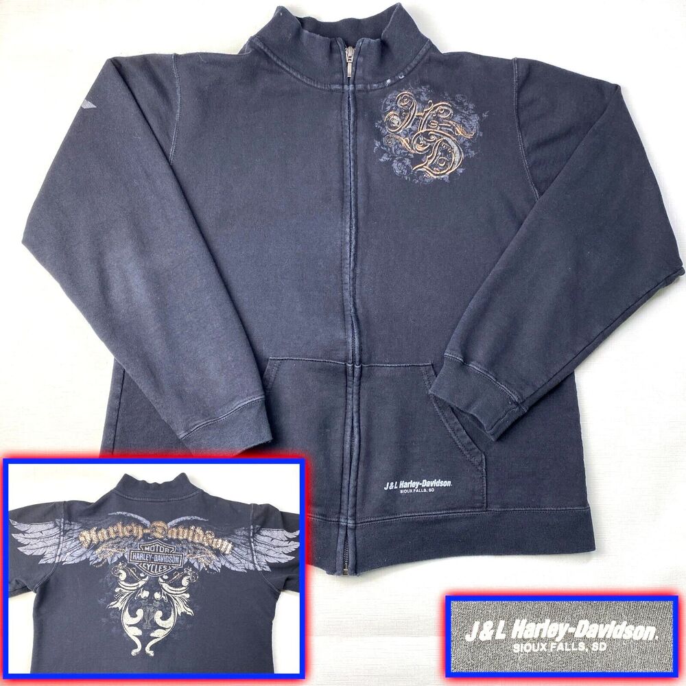 Harley-Davidson GOLD WINGS Blue Full Zip Sweatshirt! J&L SIOUX FALLS SD Sz M